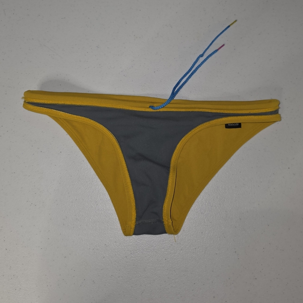 Jolyn Clothing MIDL Yellow Active Bikini Bottom Black Logo Patch Drawstring Sz S - Picture 7 of 16